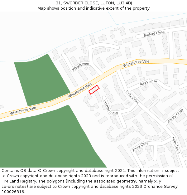31, SWORDER CLOSE, LUTON, LU3 4BJ: Location map and indicative extent of plot