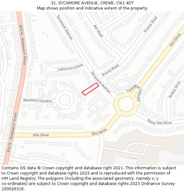 31, SYCAMORE AVENUE, CREWE, CW1 4DT: Location map and indicative extent of plot