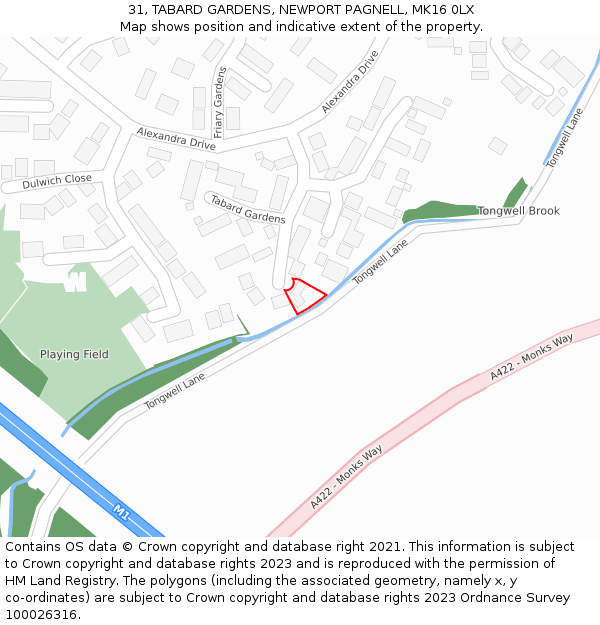 31, TABARD GARDENS, NEWPORT PAGNELL, MK16 0LX: Location map and indicative extent of plot