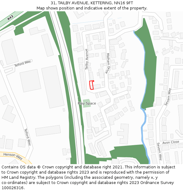 31, TAILBY AVENUE, KETTERING, NN16 9FT: Location map and indicative extent of plot