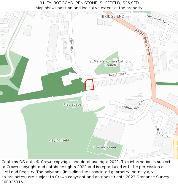 31, TALBOT ROAD, PENISTONE, SHEFFIELD, S36 9ED: Location map and indicative extent of plot