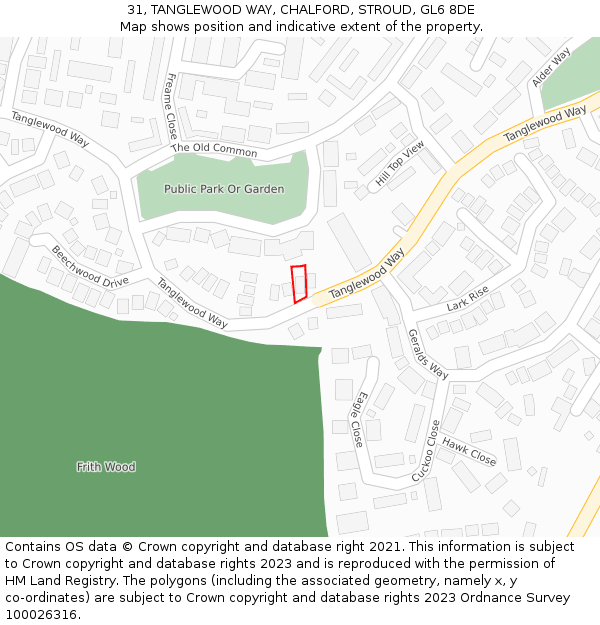 31, TANGLEWOOD WAY, CHALFORD, STROUD, GL6 8DE: Location map and indicative extent of plot