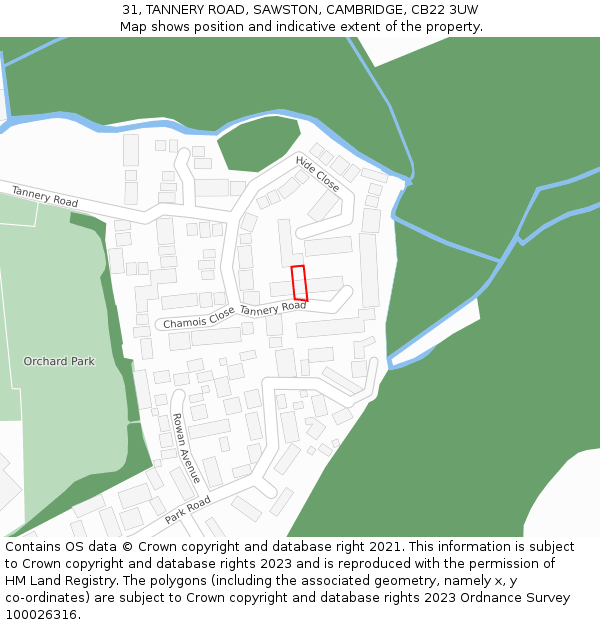 31, TANNERY ROAD, SAWSTON, CAMBRIDGE, CB22 3UW: Location map and indicative extent of plot