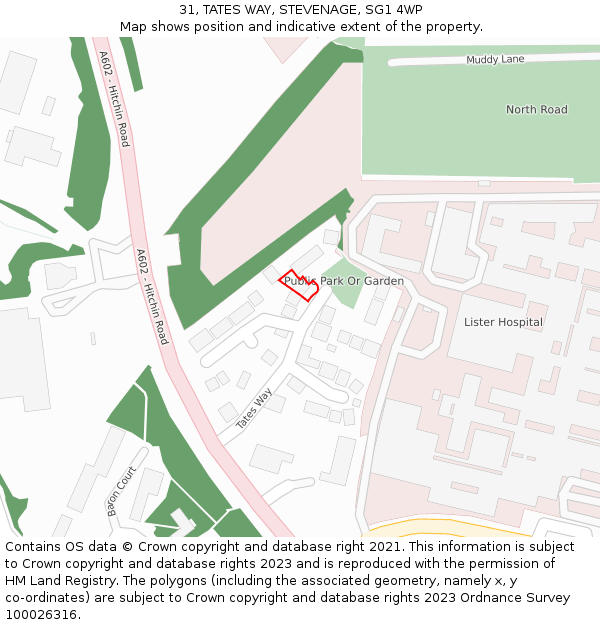 31, TATES WAY, STEVENAGE, SG1 4WP: Location map and indicative extent of plot