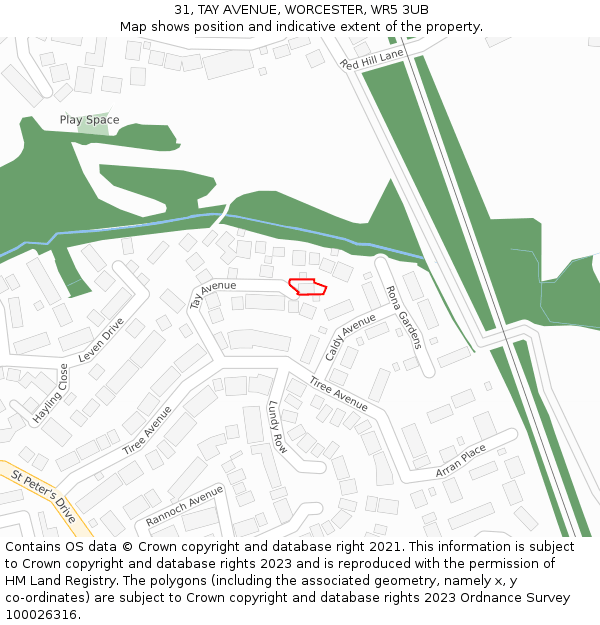 31, TAY AVENUE, WORCESTER, WR5 3UB: Location map and indicative extent of plot