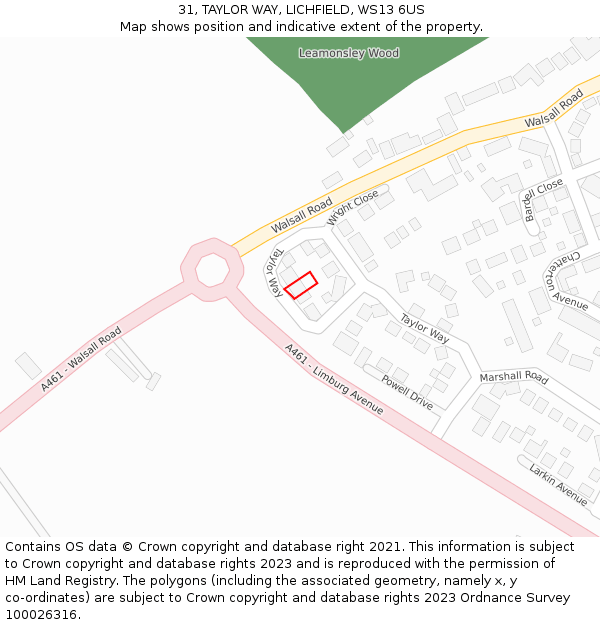 31, TAYLOR WAY, LICHFIELD, WS13 6US: Location map and indicative extent of plot