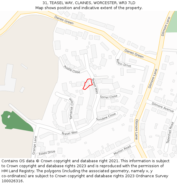 31, TEASEL WAY, CLAINES, WORCESTER, WR3 7LD: Location map and indicative extent of plot