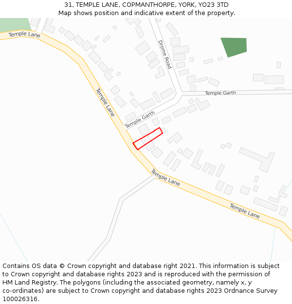 31, TEMPLE LANE, COPMANTHORPE, YORK, YO23 3TD: Location map and indicative extent of plot