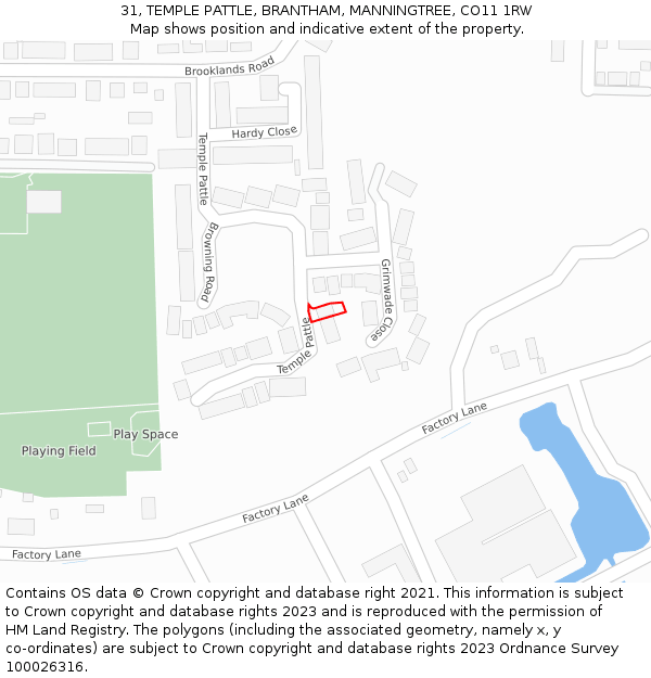 31, TEMPLE PATTLE, BRANTHAM, MANNINGTREE, CO11 1RW: Location map and indicative extent of plot