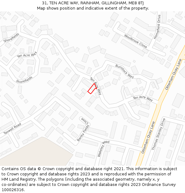 31, TEN ACRE WAY, RAINHAM, GILLINGHAM, ME8 8TJ: Location map and indicative extent of plot