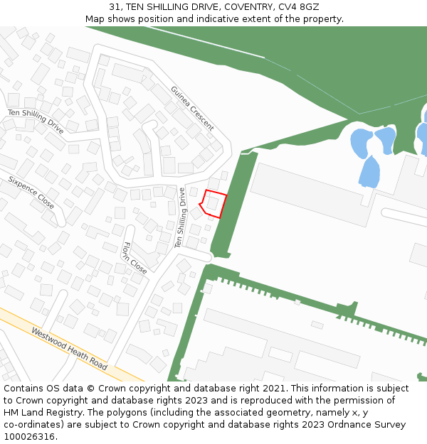 31, TEN SHILLING DRIVE, COVENTRY, CV4 8GZ: Location map and indicative extent of plot