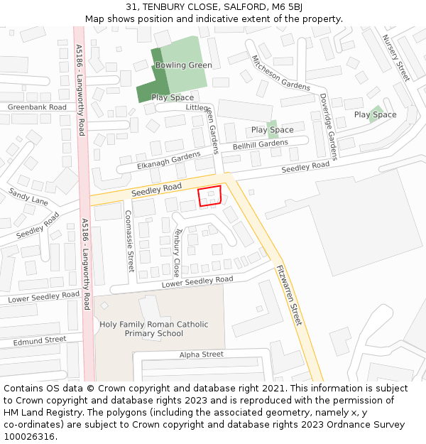 31, TENBURY CLOSE, SALFORD, M6 5BJ: Location map and indicative extent of plot