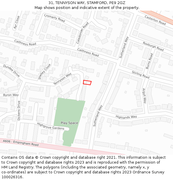 31, TENNYSON WAY, STAMFORD, PE9 2GZ: Location map and indicative extent of plot