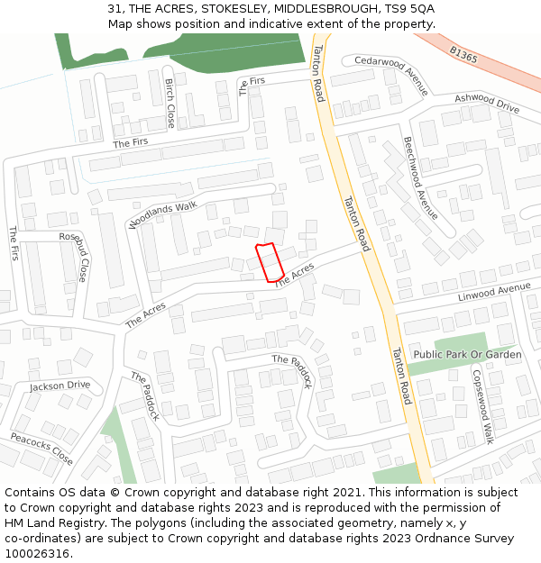 31, THE ACRES, STOKESLEY, MIDDLESBROUGH, TS9 5QA: Location map and indicative extent of plot