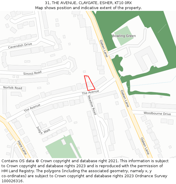 31, THE AVENUE, CLAYGATE, ESHER, KT10 0RX: Location map and indicative extent of plot