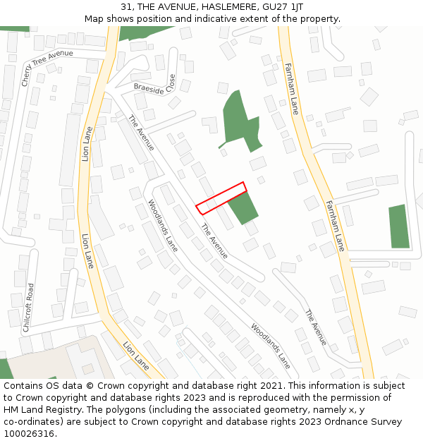 31, THE AVENUE, HASLEMERE, GU27 1JT: Location map and indicative extent of plot