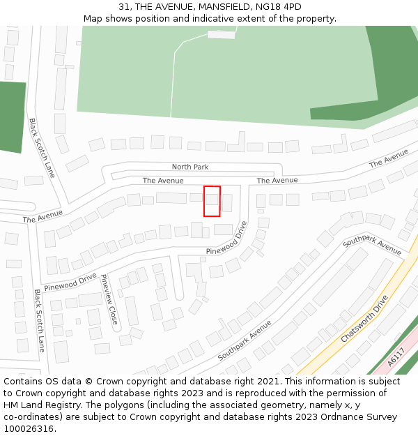 31, THE AVENUE, MANSFIELD, NG18 4PD: Location map and indicative extent of plot