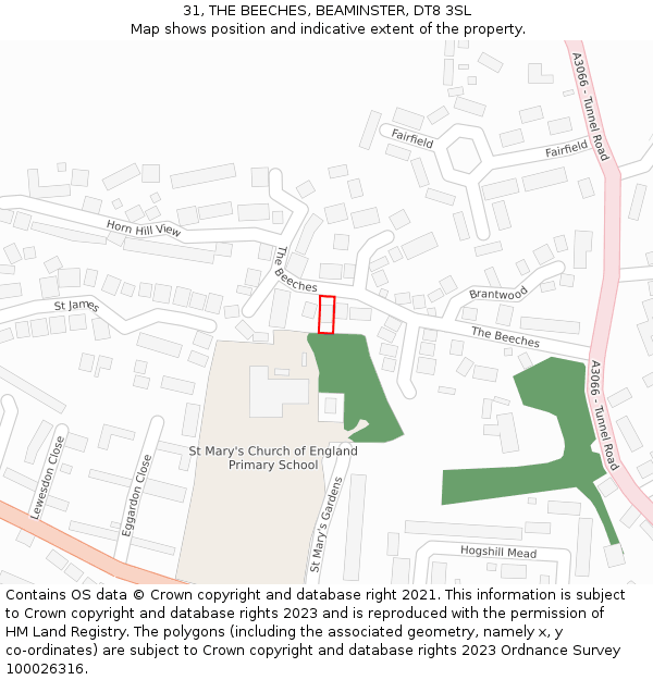31, THE BEECHES, BEAMINSTER, DT8 3SL: Location map and indicative extent of plot