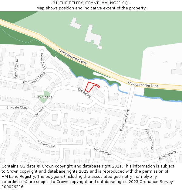 31, THE BELFRY, GRANTHAM, NG31 9QL: Location map and indicative extent of plot