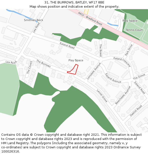 31, THE BURROWS, BATLEY, WF17 8BE: Location map and indicative extent of plot