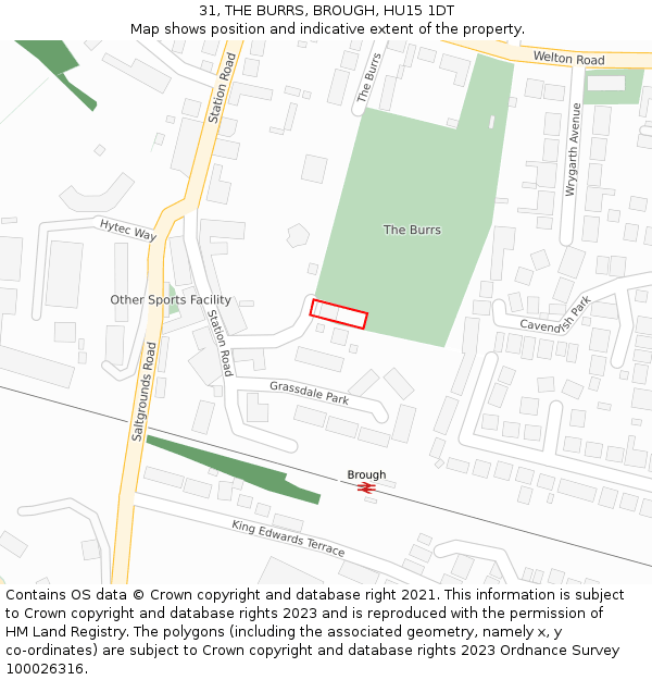 31, THE BURRS, BROUGH, HU15 1DT: Location map and indicative extent of plot