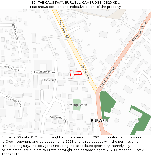 31, THE CAUSEWAY, BURWELL, CAMBRIDGE, CB25 0DU: Location map and indicative extent of plot