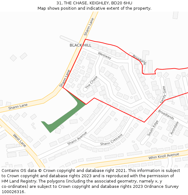 31, THE CHASE, KEIGHLEY, BD20 6HU: Location map and indicative extent of plot