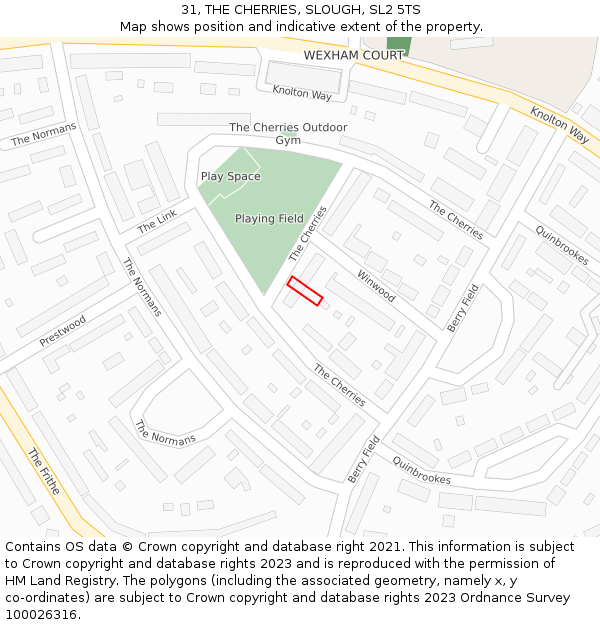 31, THE CHERRIES, SLOUGH, SL2 5TS: Location map and indicative extent of plot
