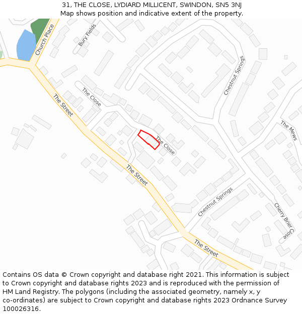 31, THE CLOSE, LYDIARD MILLICENT, SWINDON, SN5 3NJ: Location map and indicative extent of plot