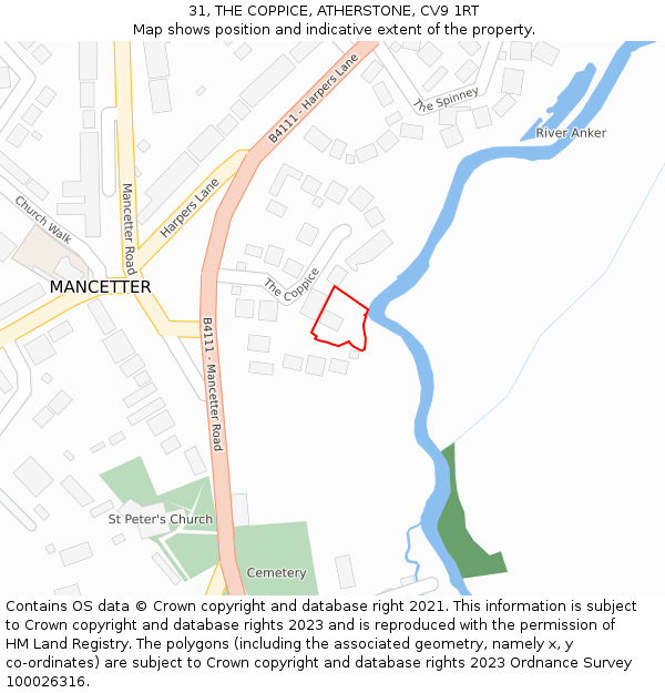 31, THE COPPICE, ATHERSTONE, CV9 1RT: Location map and indicative extent of plot