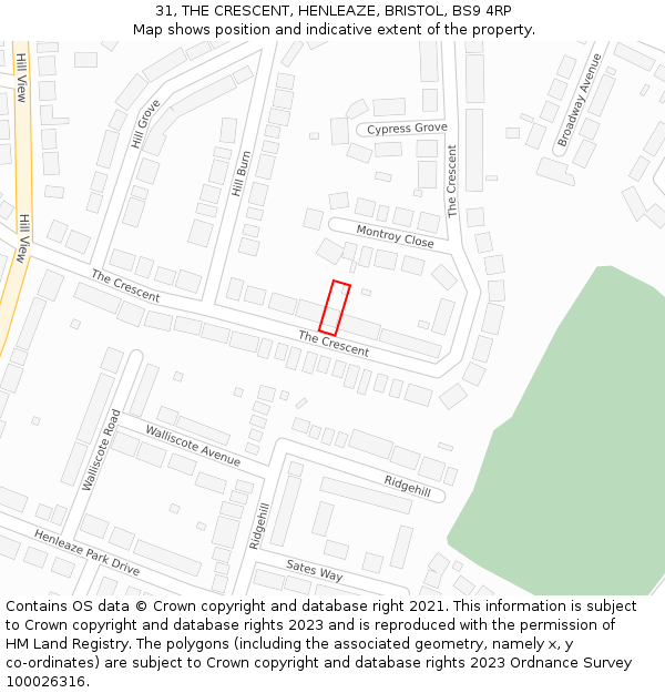 31, THE CRESCENT, HENLEAZE, BRISTOL, BS9 4RP: Location map and indicative extent of plot