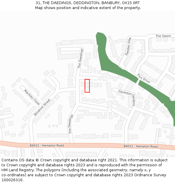 31, THE DAEDINGS, DEDDINGTON, BANBURY, OX15 0RT: Location map and indicative extent of plot