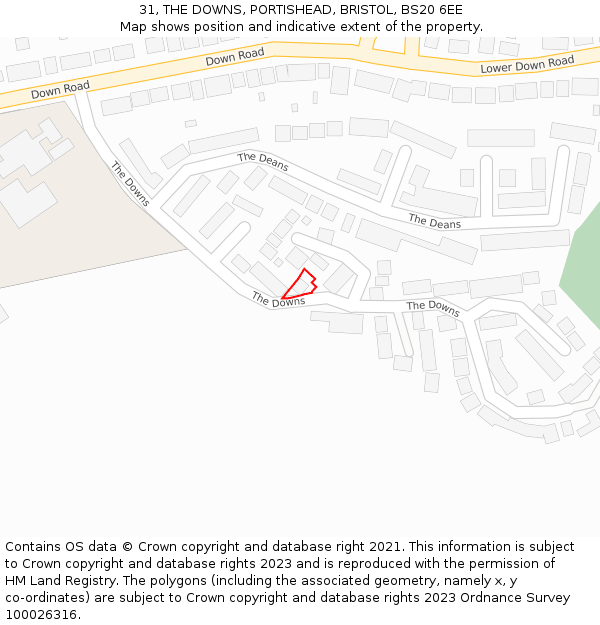 31, THE DOWNS, PORTISHEAD, BRISTOL, BS20 6EE: Location map and indicative extent of plot