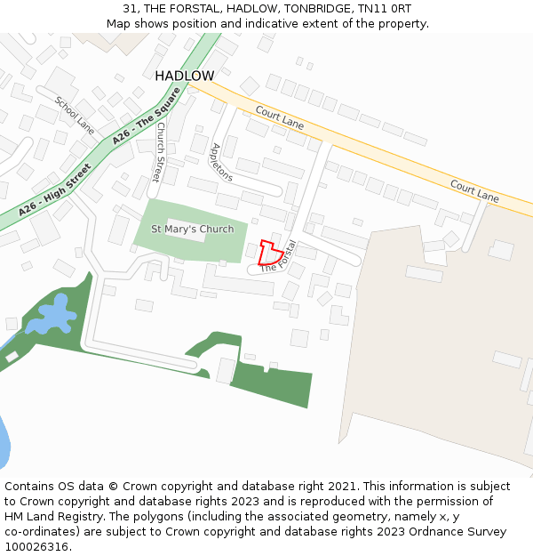 31, THE FORSTAL, HADLOW, TONBRIDGE, TN11 0RT: Location map and indicative extent of plot