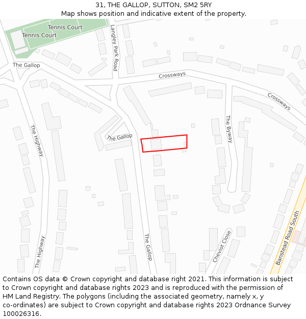 31, THE GALLOP, SUTTON, SM2 5RY: Location map and indicative extent of plot