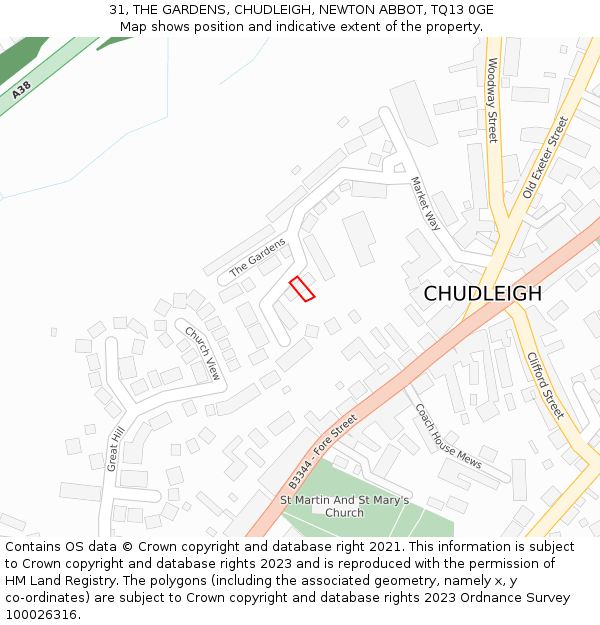 31, THE GARDENS, CHUDLEIGH, NEWTON ABBOT, TQ13 0GE: Location map and indicative extent of plot