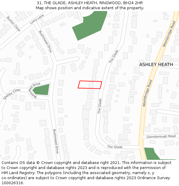 31, THE GLADE, ASHLEY HEATH, RINGWOOD, BH24 2HR: Location map and indicative extent of plot