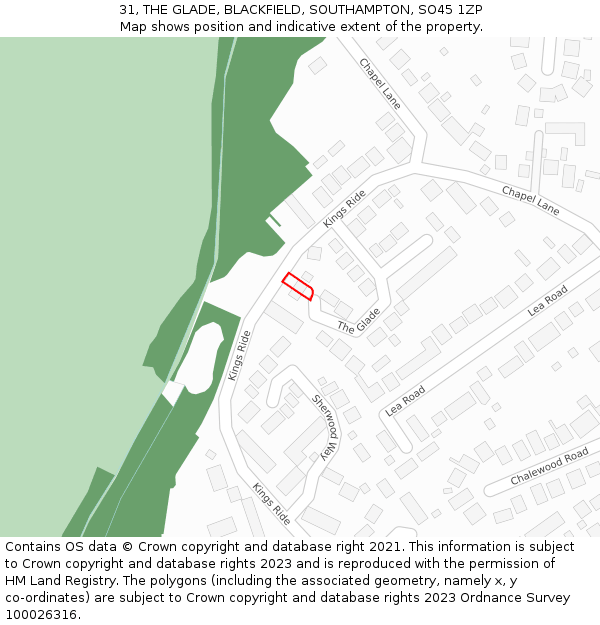 31, THE GLADE, BLACKFIELD, SOUTHAMPTON, SO45 1ZP: Location map and indicative extent of plot