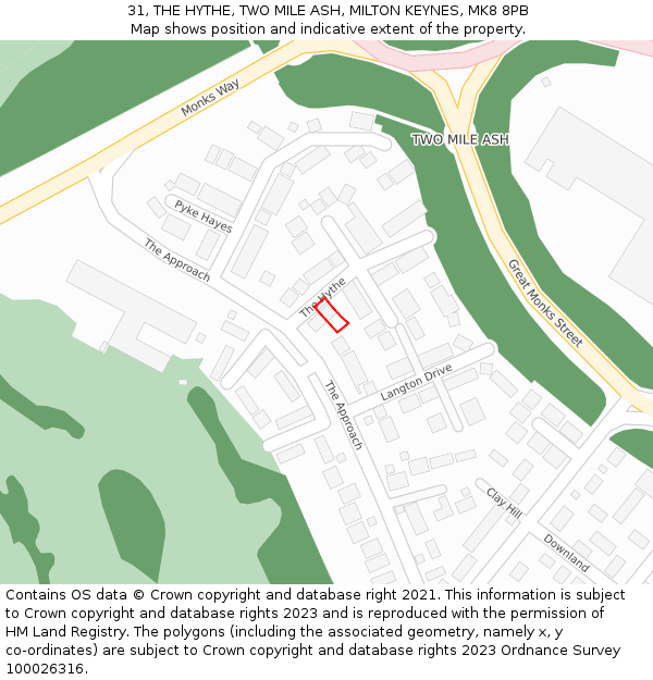 31, THE HYTHE, TWO MILE ASH, MILTON KEYNES, MK8 8PB: Location map and indicative extent of plot