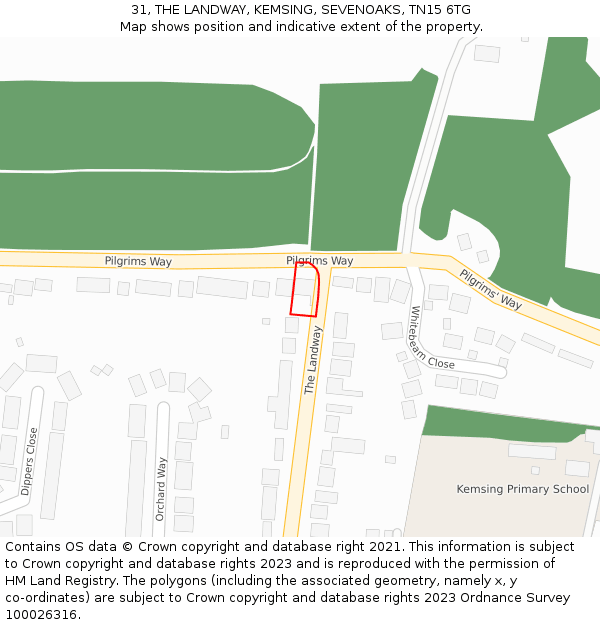 31, THE LANDWAY, KEMSING, SEVENOAKS, TN15 6TG: Location map and indicative extent of plot