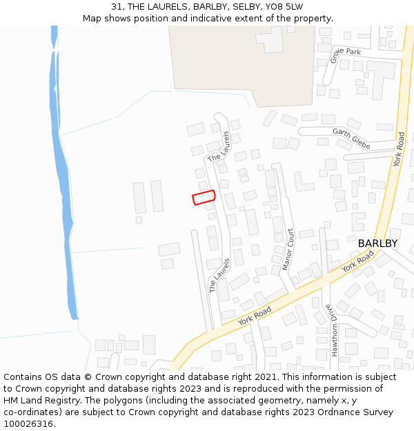 31, THE LAURELS, BARLBY, SELBY, YO8 5LW: Location map and indicative extent of plot