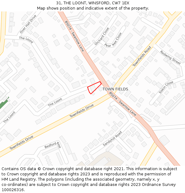 31, THE LOONT, WINSFORD, CW7 1EX: Location map and indicative extent of plot