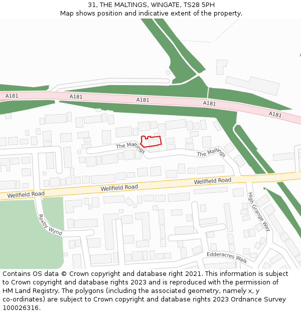 31, THE MALTINGS, WINGATE, TS28 5PH: Location map and indicative extent of plot
