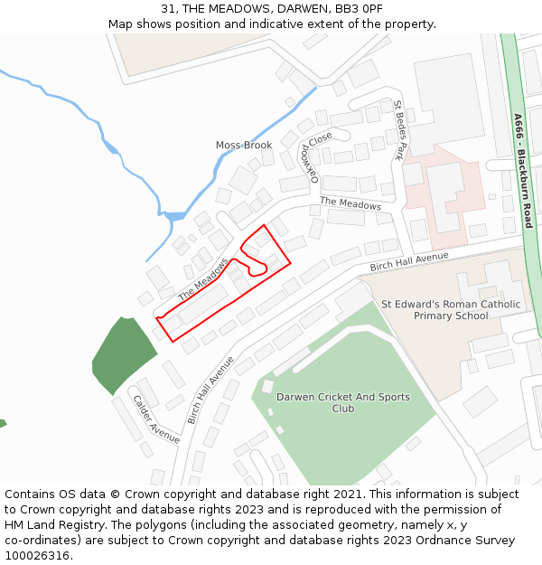 31, THE MEADOWS, DARWEN, BB3 0PF: Location map and indicative extent of plot