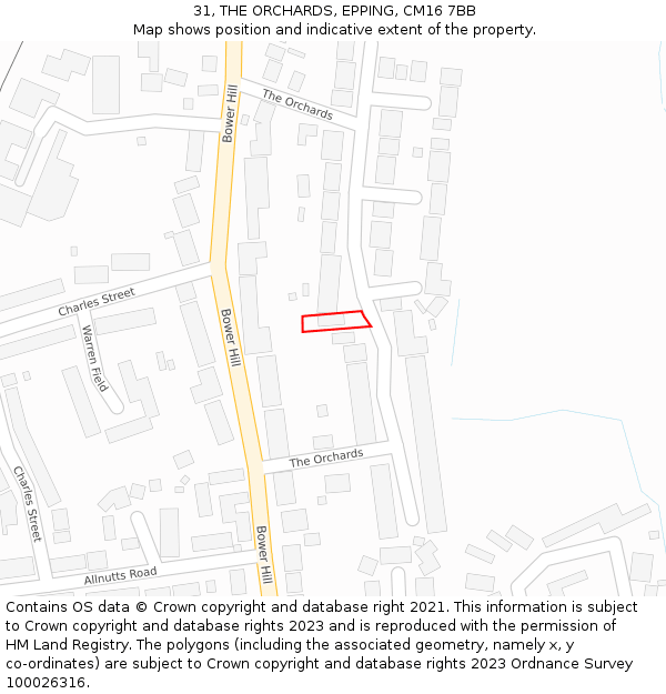 31, THE ORCHARDS, EPPING, CM16 7BB: Location map and indicative extent of plot