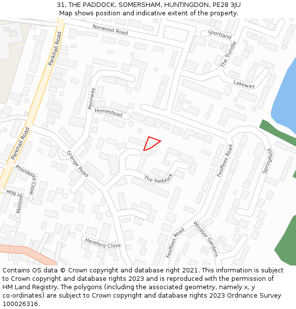31, THE PADDOCK, SOMERSHAM, HUNTINGDON, PE28 3JU: Location map and indicative extent of plot