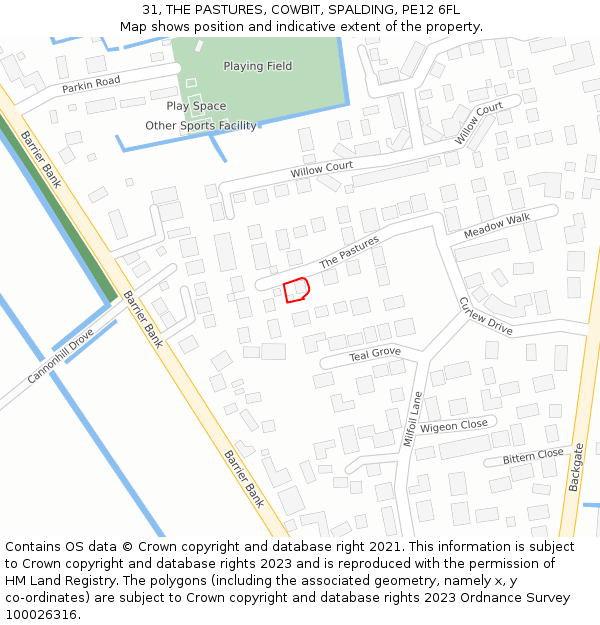 31, THE PASTURES, COWBIT, SPALDING, PE12 6FL: Location map and indicative extent of plot