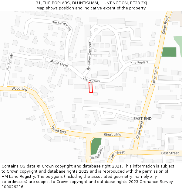 31, THE POPLARS, BLUNTISHAM, HUNTINGDON, PE28 3XJ: Location map and indicative extent of plot