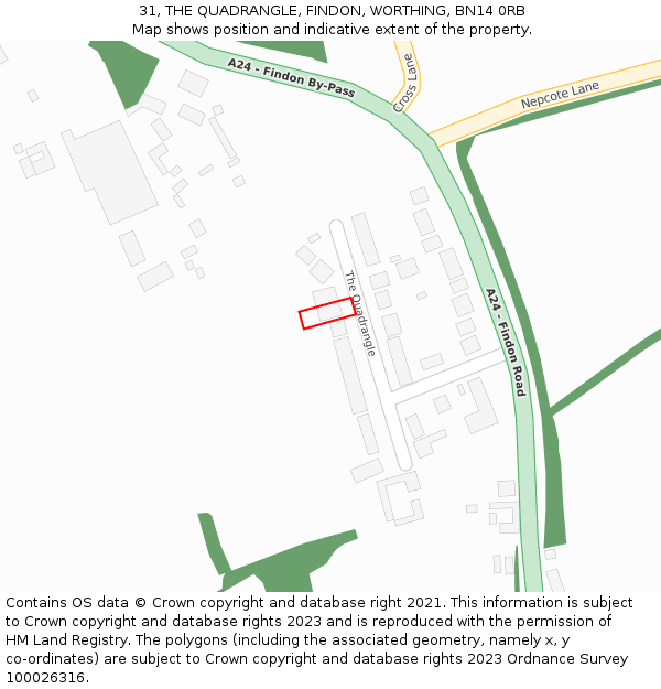 31, THE QUADRANGLE, FINDON, WORTHING, BN14 0RB: Location map and indicative extent of plot