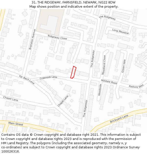 31, THE RIDGEWAY, FARNSFIELD, NEWARK, NG22 8DW: Location map and indicative extent of plot